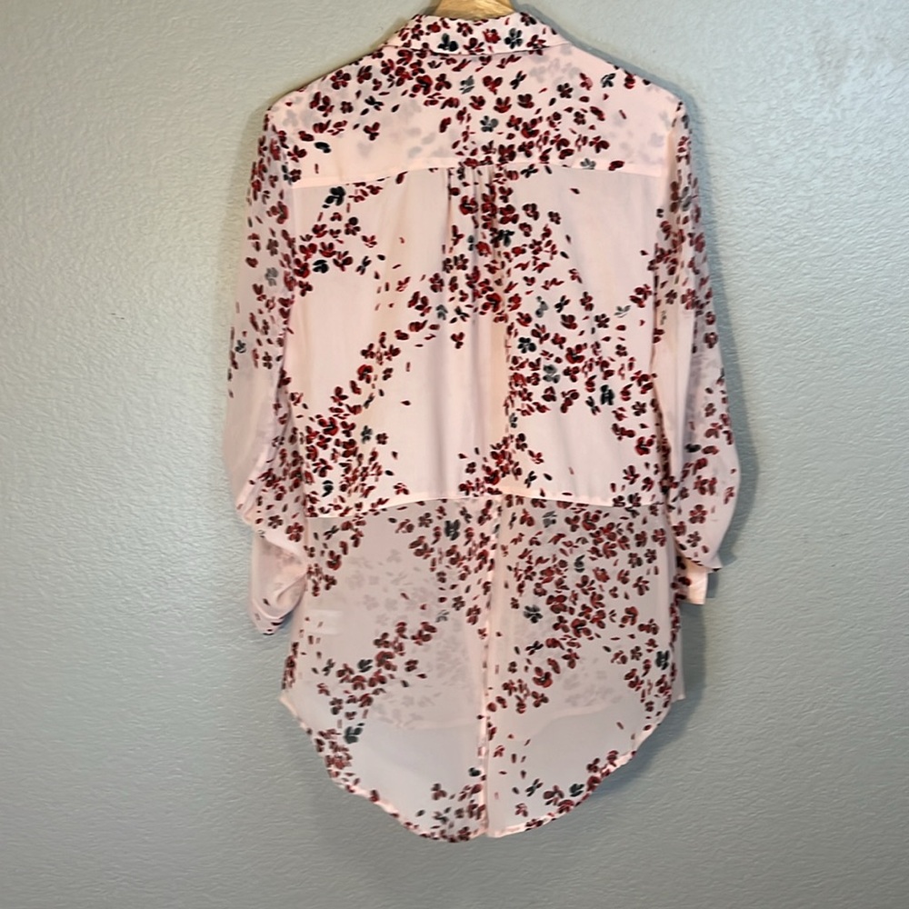 New Candie's Cherry Blossom Sheer Button Down Collared gold button accent NWT - Picture 3 of 8